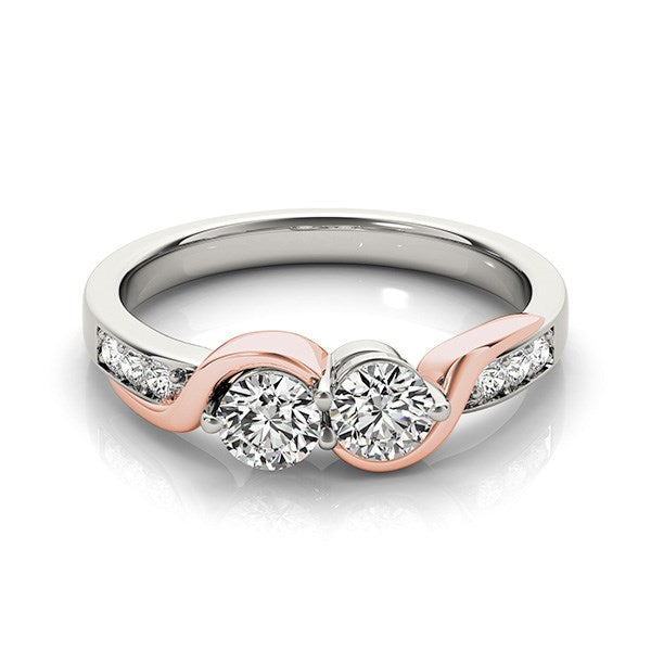 14k White And Rose Gold Round Two Diamond Curved Band Ring (5/8 cttw) - White & Rose Gold - Peelerie